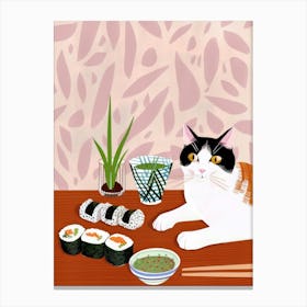 Cat And Sushi 3 Canvas Print