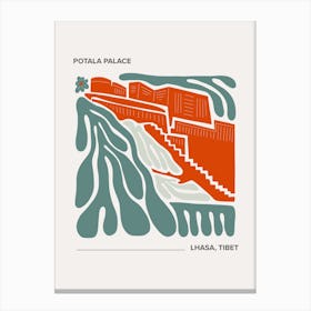 Potala Palace   Lhasa, Tibet, Warm Colours Illustration Travel Poster 2 Canvas Print