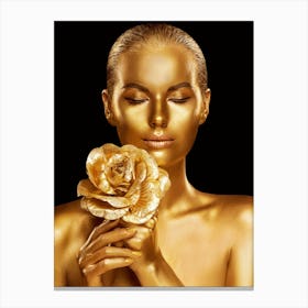 Golden Woman With Rose Canvas Print