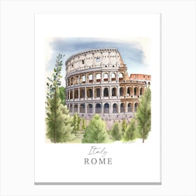 Italy, Rome Storybook 1 Travel Poster Watercolour Canvas Print