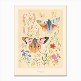 Folksy Floral Animal Drawing Butterfly 2 Poster Canvas Print