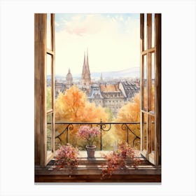 Window View Of Bern Switzerland In Autumn Fall, Watercolour 4 Canvas Print