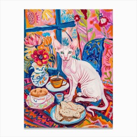 Tea Time With A Sphynx Cat 4 Canvas Print