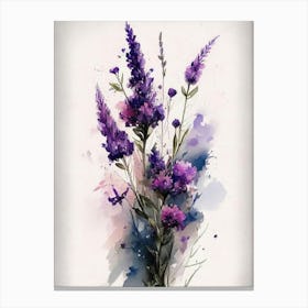 Watercolor Purple Lavender Heather Flowers Vibrant Wall Decor Canvas Print