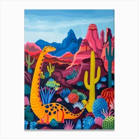 Geometric Colourful Dinosaur In The Desert Canvas Print