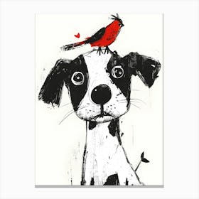 Dog With Bird Canvas Print