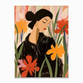 Woman With Autumnal Flowers Gladiolus 2 Canvas Print