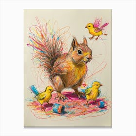 Squirrels And Birds Canvas Print