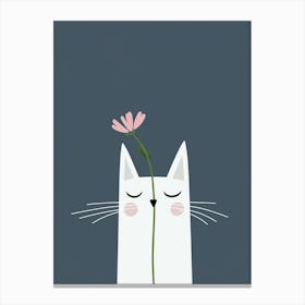 White Cat With Flower Canvas Print