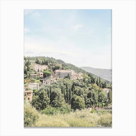 Florence, Italy I Tuscan landscape at Fiesole with mountains and cypresses, as near Milan or Rome in greenery nature with retro vintage pastel summer aesthetic photography of italian countryside old villages Canvas Print