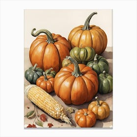 Holiday Illustration With Pumpkins, Corn, And Vegetables (12) Canvas Print