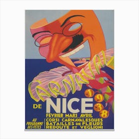 Nice Carnival, France Vintage Travel Poster Canvas Print