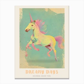 Pastel Unicorn Blue Background 3 Poster Canvas Print