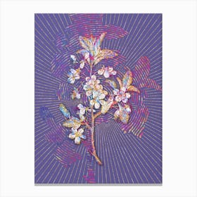 Geometric White Plum Flower Mosaic Botanical Art on Veri Peri Canvas Print
