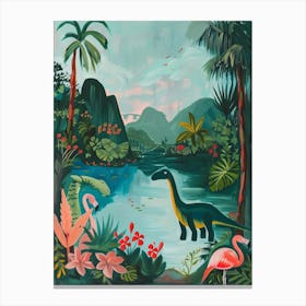 Dinosaur With Flamingo Painting 2 Canvas Print