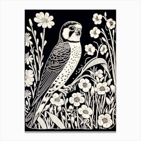 B&W Bird Linocut American Kestrel 2 Canvas Print