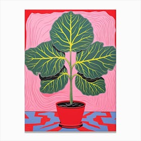 Pink And Red Plant Illustration Fiddle Leaf Fig 3 Canvas Print