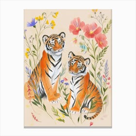 Folksy Floral Animal Drawing Tiger 9 Canvas Print