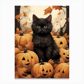 Cat With Pumpkins 3 Canvas Print