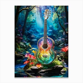 Banjo Sculpted From Crystal Clear Water Positioned At The Heart Of An Enchanted Forest Surrounded (1) Canvas Print