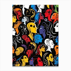 Seamless Pattern Of Women'S Heads Canvas Print