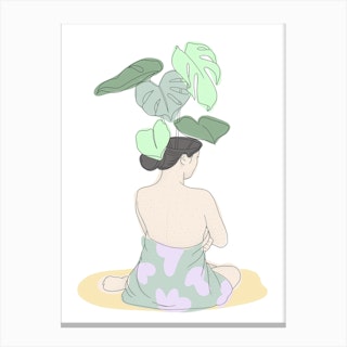 Woman With Monstera Canvas Print