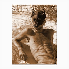 male nude photo photography fine art homoerotic gay art beige sepia man naked body hairy mask taurus minotaur erotic bedroom Canvas Print