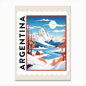 Retro Winter Stamp Poster Patagonia Argentina 2 Canvas Print