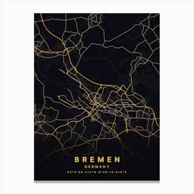 Bremen Germany Black And Gold Map Canvas Print