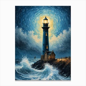 Lighthouse In The Storm Vincent Van Gogh Painting Style Illustration (5) Canvas Print