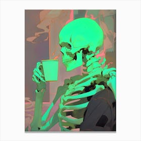 Skeleton Drinking Coffee Canvas Print