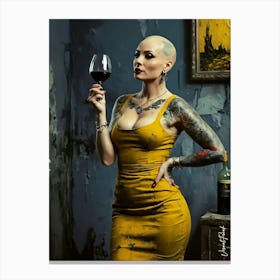 Tattooed Model With A Glass Of Wine Canvas Print