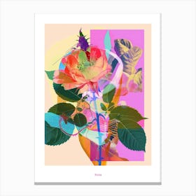 Rose 4 Neon Flower Collage Poster Canvas Print