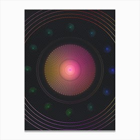 Neon Geometric Glyph in Pink and Yellow Circle Array on Black n.0211 Canvas Print