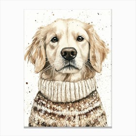 Retriever In Christmas Jumper Neutral Canvas Print