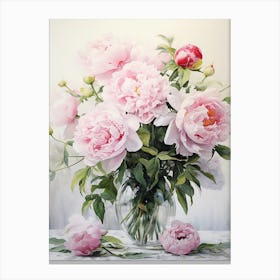 Blossoms in Blush: Peony Vase Art Print Canvas Print