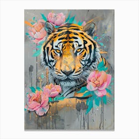 Tiger With Flowers 2 Canvas Print