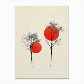Two Trees With Red Suns Canvas Print