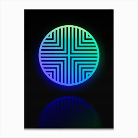Neon Blue and Green Abstract Geometric Glyph on Black n.0099 Canvas Print