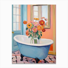 A Bathtube Full Of Zinnia In A Bathroom 3 Canvas Print