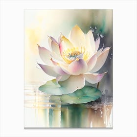 Blooming Lotus Flower In Lake Storybook Watercolour 6 Canvas Print