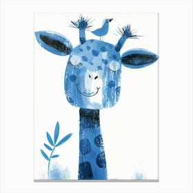 Small Joyful Giraffe With A Bird On Its Head 11 Canvas Print