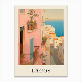 Lagos Portugal 4 Vintage Pink Travel Illustration Poster Canvas Print