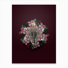 Vintage Rush Leaf Jonquil Floral Wreath on Wine Red n.2417 Canvas Print