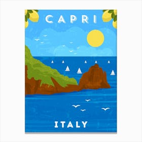 Capri, Italy — Retro travel minimalist art poster 1 Canvas Print