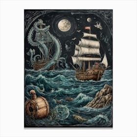 Pirate Ships At Night Canvas Print
