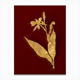 Vintage Bandana of the Everglades Botanical in Gold on Red n.0172 Canvas Print