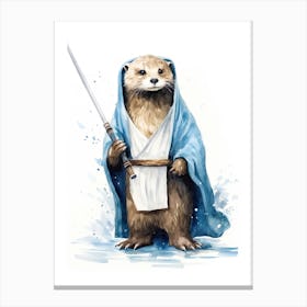 Baby Otter As A Jedi Watercolour 3 Canvas Print
