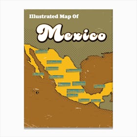 Vintage Map Of Mexico Canvas Print