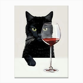 Black Cat With Wine Glass Canvas Print